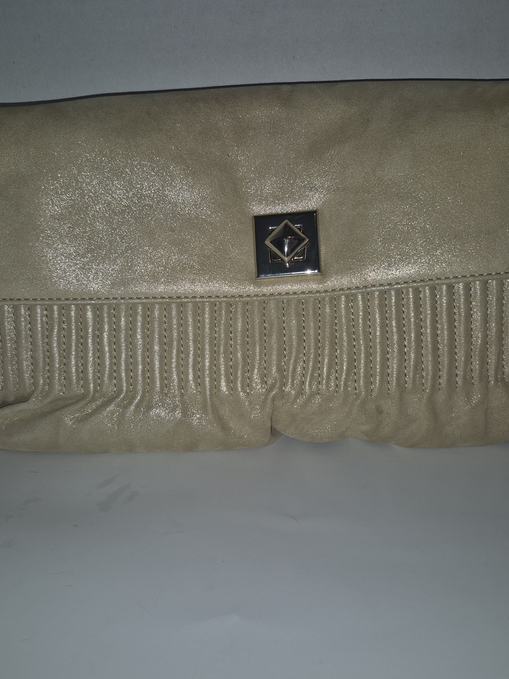 Helen Kaminski Metallic Cream Pleated Clutch
